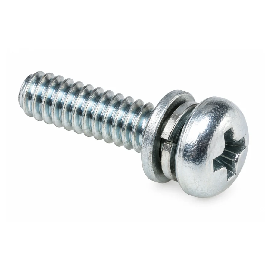 Phillips pan head screw with spring and flat washer, M4×10